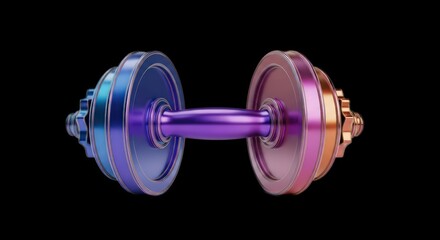 Vibrant Dumbbell with Gradient Colors on Black Background.