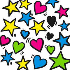 Colorful Stars and Hearts Pattern Illustration for Creative Designs.