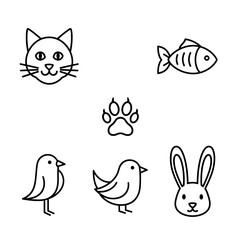 Cute Pet Icons Cat Fish Paw Birds and Rabbit.