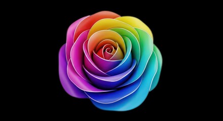 Vibrant Rainbow Rose Blossom Against a Deep Black Background.