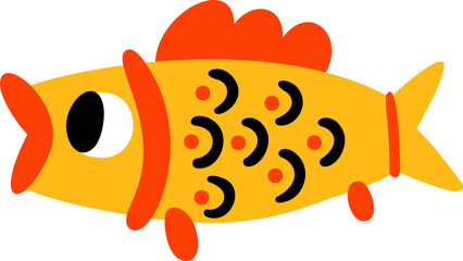 Golden Fish Drawing. Cute Asian Style