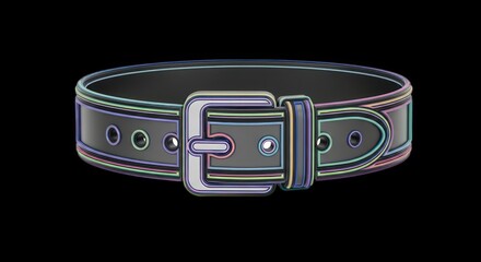 Stylish Black Leather Belt with Silver Buckle Isolated on Black Background.