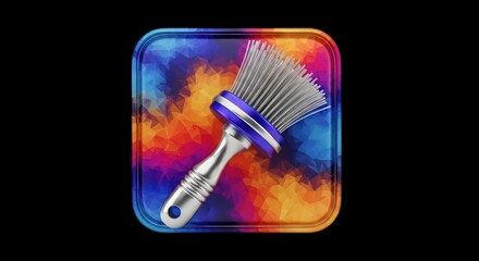 Grooming Brush Icon with Vibrant Colorful Background on Black.