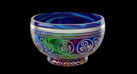 Intricate Glass Bowl with Colorful Design and Ornate Details.
