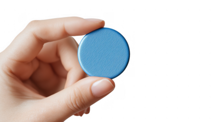 Person with blue token for volunteering, created with AI, PNG