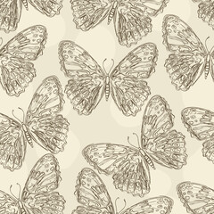 Vector seamless pattern design with hand drawn butterflies
