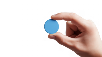 Hand holds blue community service token, created with AI, PNG