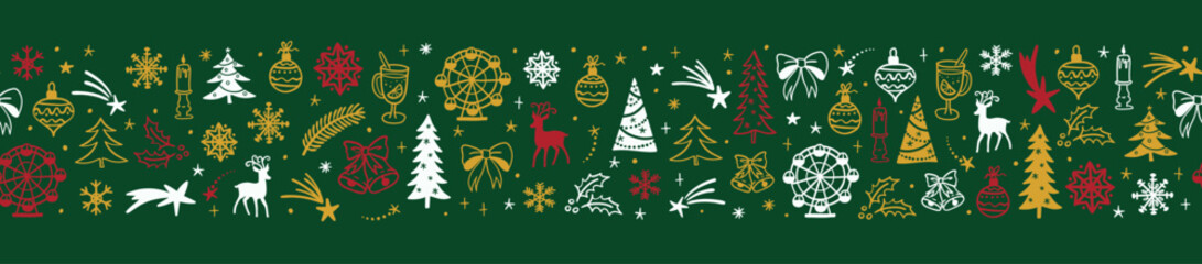 Beautiful christmas doodles seamless pattern - hand drawn and detailed, great for christmas textiles, banners, wrappers, wallpapers - vector surface design