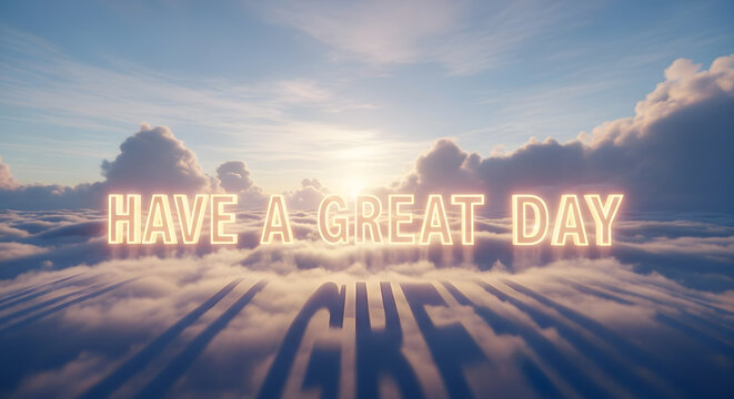 Ethereal "Have a Great Day" Message in Dreamy Clouds