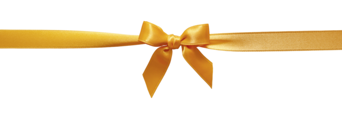 Golden satin ribbon with decorative bow on transparent background