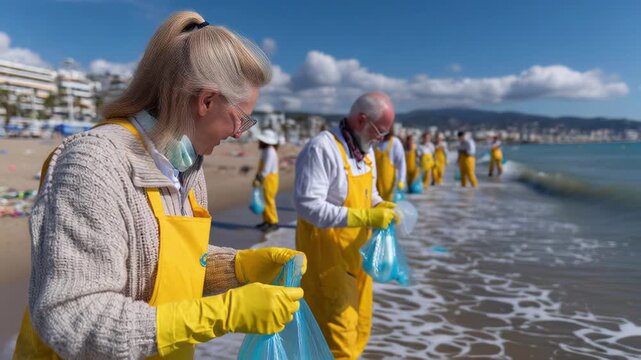 Community Comes Together for Beach Cleanup Event Promoting Environmental Awareness and Team Spirit in Sunny Coastal Setting