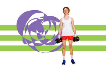 Creative art trend banner collage of happy sportsman hold dumbbell weightlifting gym hobby exercise powerlifting training