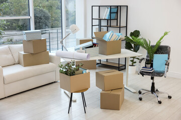 Moving boxes and furniture in new office