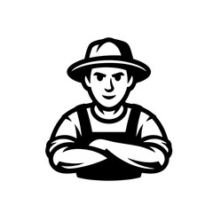 Vector Illustration of a a portrait of a farmer with lines drawing for logo,icon, black and white	