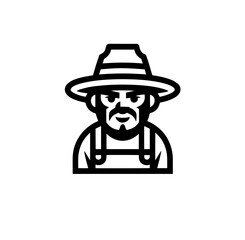 Vector Illustration of a a portrait of a farmer with lines drawing for logo,icon, black and white	