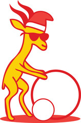 Gerenuk rolling huge snowballs wearing a santa hat and sunglasses