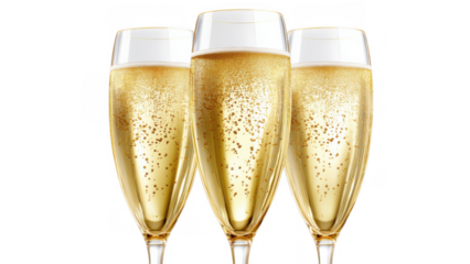 Three glasses of sparkling champagne, AI, PNG