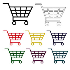 Set of Multicolored Shopping Trolley Carts Vector Icons transparent Retail, E-commerce, and Grocery Store Symbol Collection