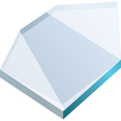 Clear Glass Prism With Geometric Facets And Blue Edges Showing Refraction Of Light Isolated On White Background With Subtle Shadows