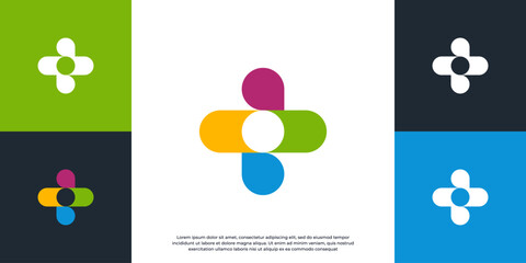 Cross plus heart medical logo icon design template