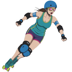 Naklejka premium roller skating athlete in teal outfit with helmet and safety gear