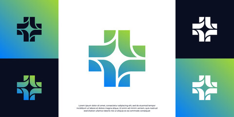 Cross plus heart medical logo icon design template