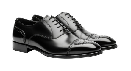 Pair of Black Leather Oxford Brogue Shoes Isolated PNG Cutout Transparent