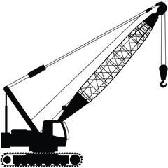 Silhouette illustration of a crawler crane for construction and heavy lifting eps vector silhouette vector illustration white background