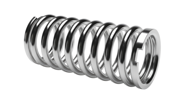 Shiny Metal Coil Compression Spring Isolated PNG Cutout Transparent