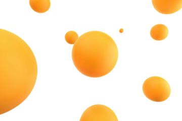 Floating matte orange spheres of varying sizes, black background