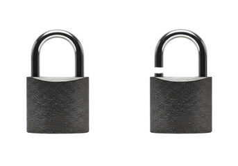 Locked and unlocked padlocks security concept