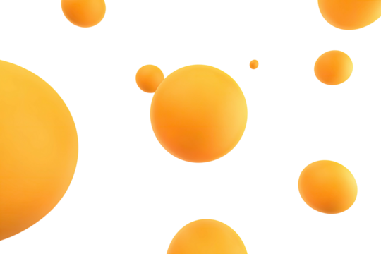 Floating matte orange spheres of varying sizes, black background
