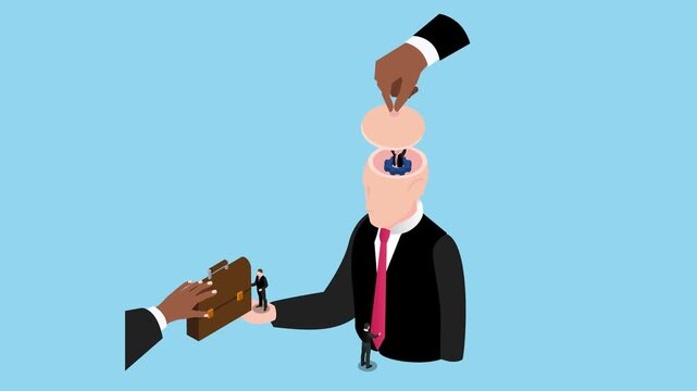 Artificial Intelligence and Mind Manipulation: Inserting Technology into the Human Brain 3d animation cartoon