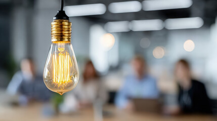 Vintage Style Tungsten Filament Light Bulb Idea in Modern Office. Ai Generated Images