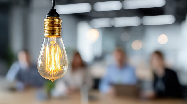 Vintage Style Tungsten Filament Light Bulb Idea in Modern Office. Ai Generated Images