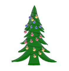 Fototapeta premium Festive christmas tree adorned with colorful string lights against a creating a joyful holiday atmosphere and seasonal cheer