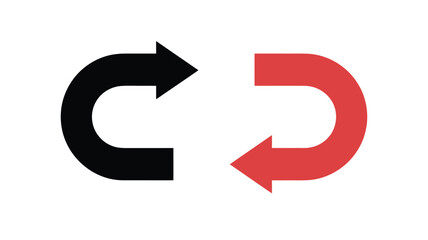 Black and red curved arrow icons simple flat vector design for refresh and return concepts isolated on white background