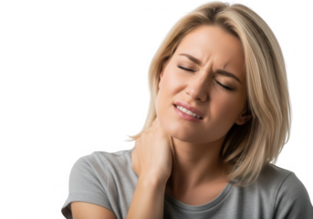 Woman with neck pain isolated on transparent background