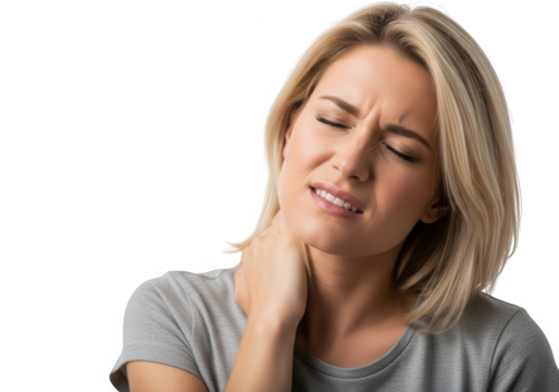 Woman with neck pain isolated on transparent background