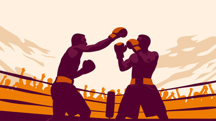 Boxing Match Vector Illustration - Two Fighters in Action on Ring

