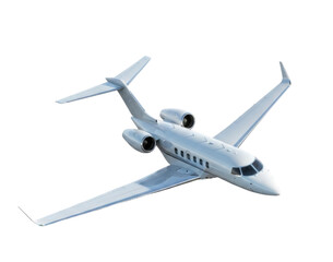 Obraz premium White Corporate Private Jet Flying Isolated PNG Cutout Transparent Background