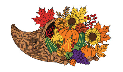 Thanksgiving Cornucopia Abundance Harvest Illustration