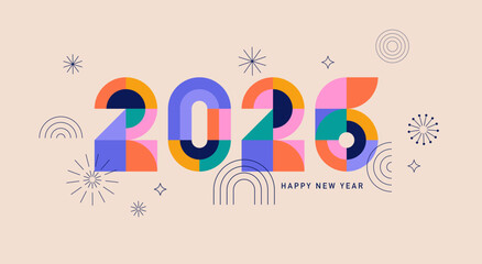 Colorful geometric New Year 2026 banner © Marina Zlochin