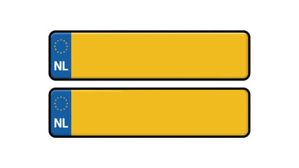 Two blank Dutch license plates vector illustration with EU symbol and NL country code isolated on white background