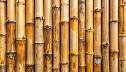 Vertical bamboo stalks tightly aligned in natural tan and golden tones.