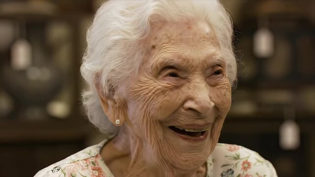 Joyful Senior Woman Laughing Heartily Expressing Pure Happiness and Contentment Closeup Portrait of a Vibrant Elderly Lady with White Hair and Wrinkles