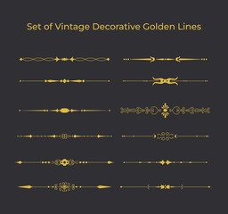 Set of Luxury decorative golden lines text dividers line border gold lines