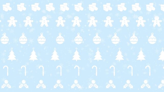 seamless loop christmas pattern, light blue Christmas-themed pattern with various white holiday icons repeated across the image.