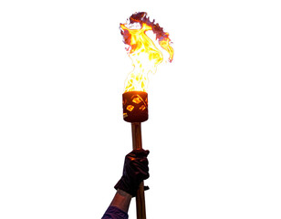 Torch Held High by Gloved Hand with Fire Burning Brightly