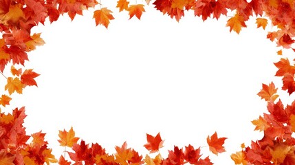 Fototapeta premium Natural red and orange maple leaves decorative border for seasonal design and compositing use
